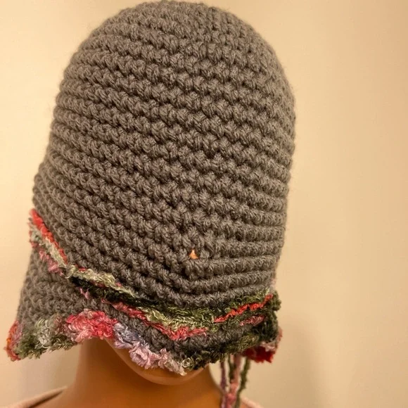 Gray Crochet Cloche Hat with Floral Accents display picture 2